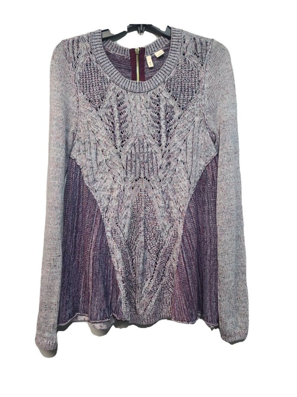 Anthropologie MOTH Anita Mixed Cable Knit Swing Sweater Size S Purple